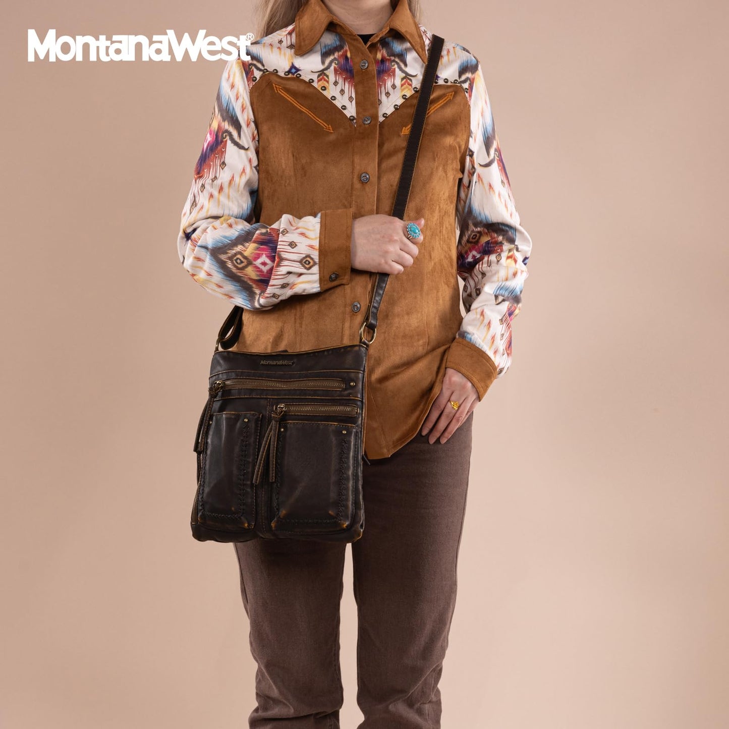 Montana West Crossbody Bags for Women Shoulder Purse and handbags Medium Multi Pocket Travel Bag,MWC-252BR