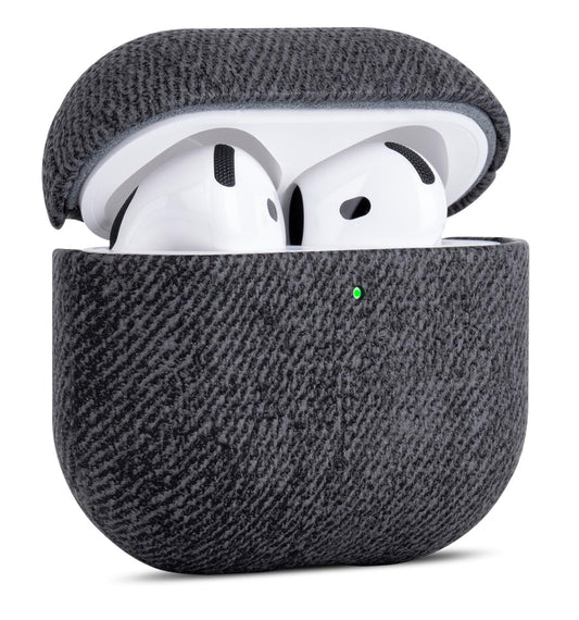 Haobobro Handmade Case - for AirPods 4 Case Cover - Selected Skin-Friendly Vegan Leather, Woolen Fabric Cloth Style, Drop Protective Hard Cover for AirPods 4th Generation Earbuds - Black