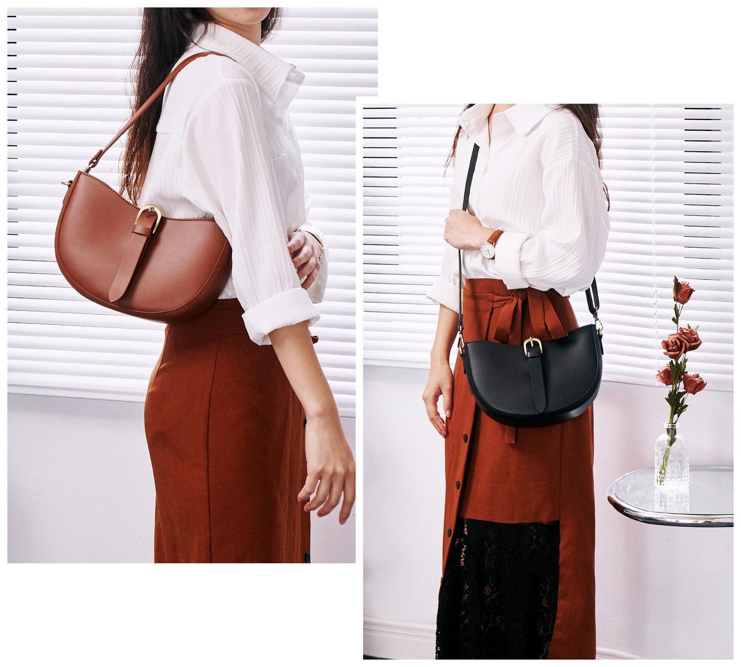 Vegan Leather Vintage Shoulder Bag For Women (Black)