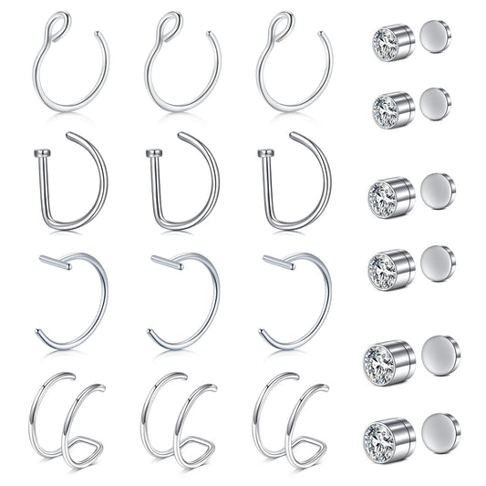 JFORYOU FORYOU Fake Nose Ring Fake Nose Piercing Fake Nose Rings Hoop for Women Clip on Non Pierced Faux Nose Piercing Faux Body Piercing Jewelry for Women Men