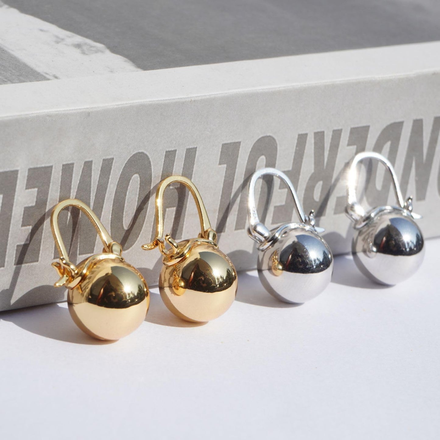 OwMell Elegant 925 Sterling Silver Pearl Drop Earrings Dangle Stud Gold Plated Earrings for Women Large Size 12mm - Silver Plated