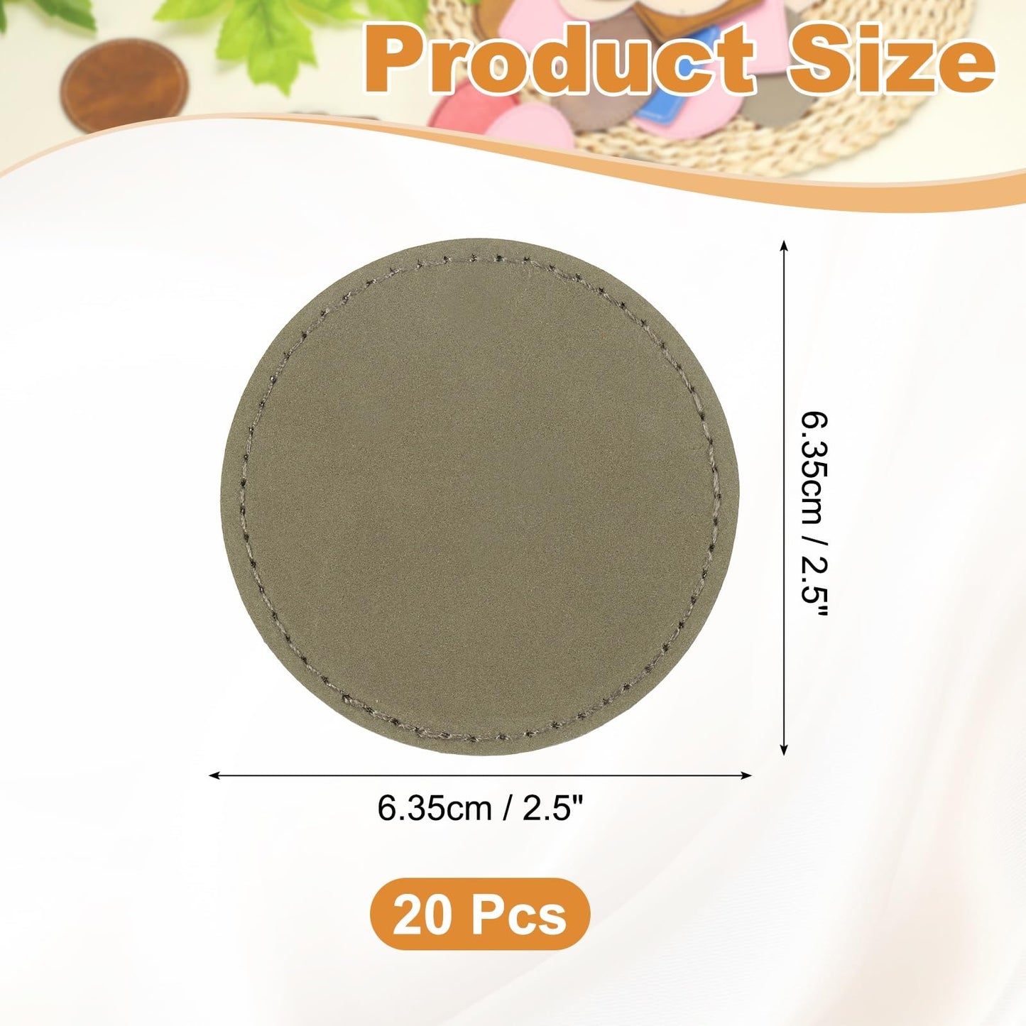 uxcell 20 Pcs Leather Patches for Hats, Round Leather Hat Patches with Adhesive, Rustic Faux Iron on Blank Patch for Laser Engraving Fabric Repair Sew Crafts, Gray