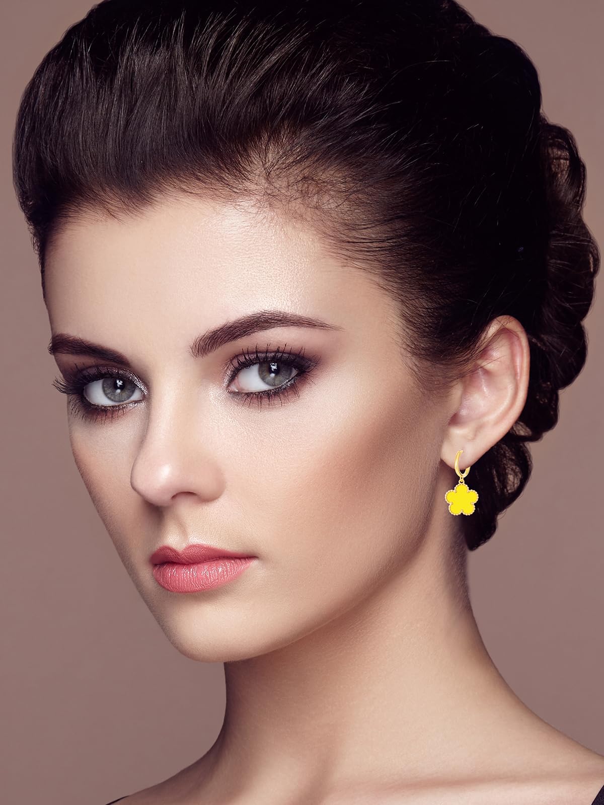 Gold Plated Five Leaf Clover Dangle Earrings for Women Lucky Flower Jewelry (Yellow-14K Gold Plated)