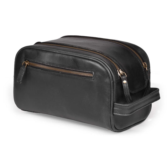 LEATHER VILLAGE Genuine Leather Toiletry Travel Bag With Waterproof Lining - Black | King-Size Handcrafted Vintage Dopp Kit Bag, Shaving & Bathroom Organizer, Gift for Men & Women