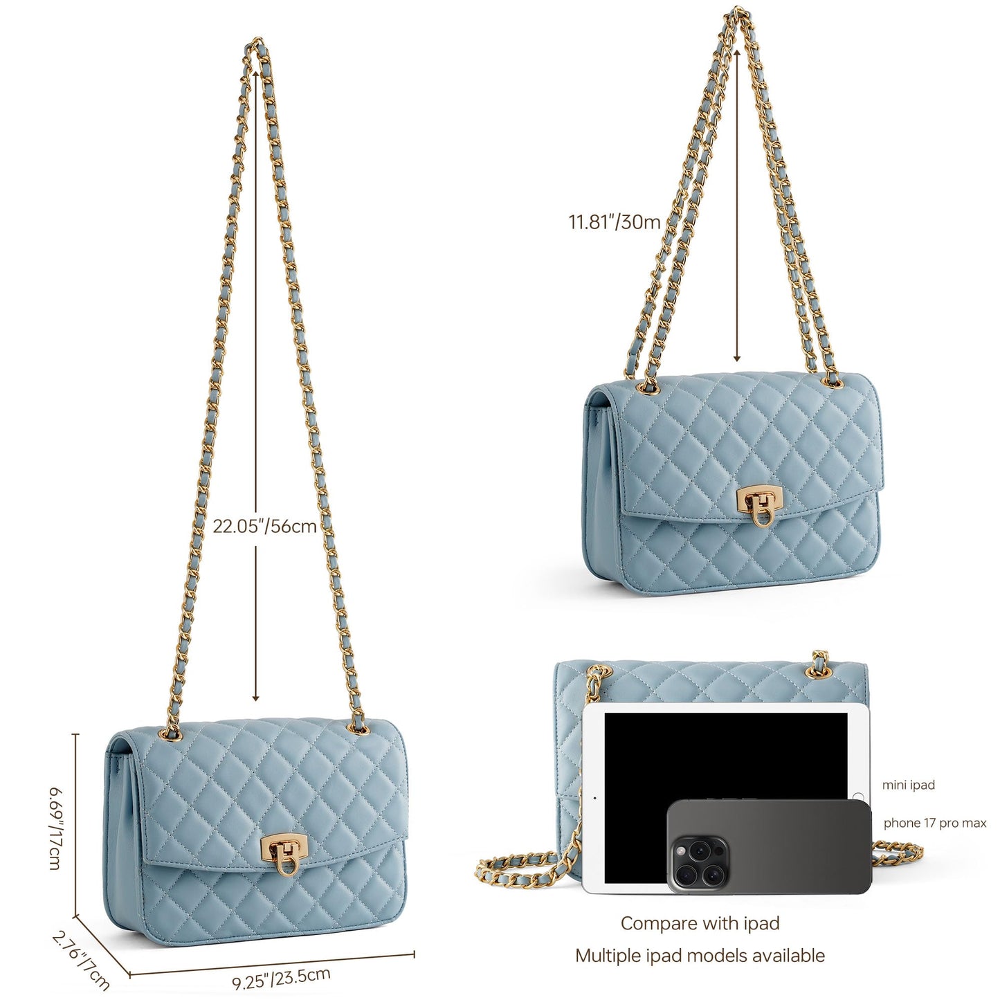 GEMIU Quilted Crossbody Purse for Women Small Women's Shoulder Handbags Womens Clutch Purses with Gold Chain Dressy Blue