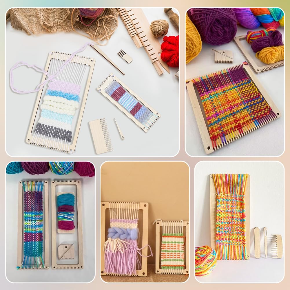 NBEADS 6 Sets Wood Weaving Loom Kit, Bookmark Weaving Loom with Weaving Comb and Weaving Crochet Needle Knitting Loom Tools for Adult Beginners Weaving and Weaving Lovers