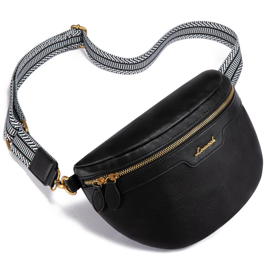 LOVEVOOK Fanny Packs for Women Cross Body, Vegan Leather Belt Bag for Women, Waterproof Sling Purse Fashion Waist Pack Designer Chest Bum Bag with Boho Style Strap
