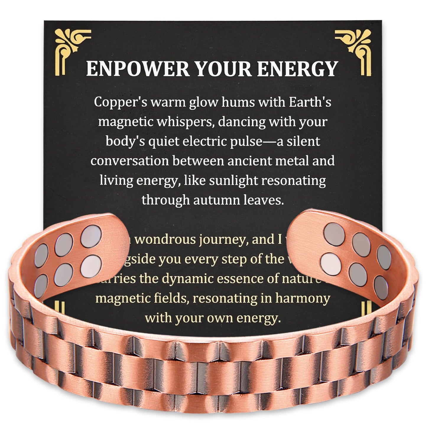 MagEnergy Copper Bracelet for Men, 18X Strength Magnetic Bracelet with 3800 Gauss Magnets, 99.99% Pure Solid Copper, Men's Jewelry Gift (Copper-Classic)
