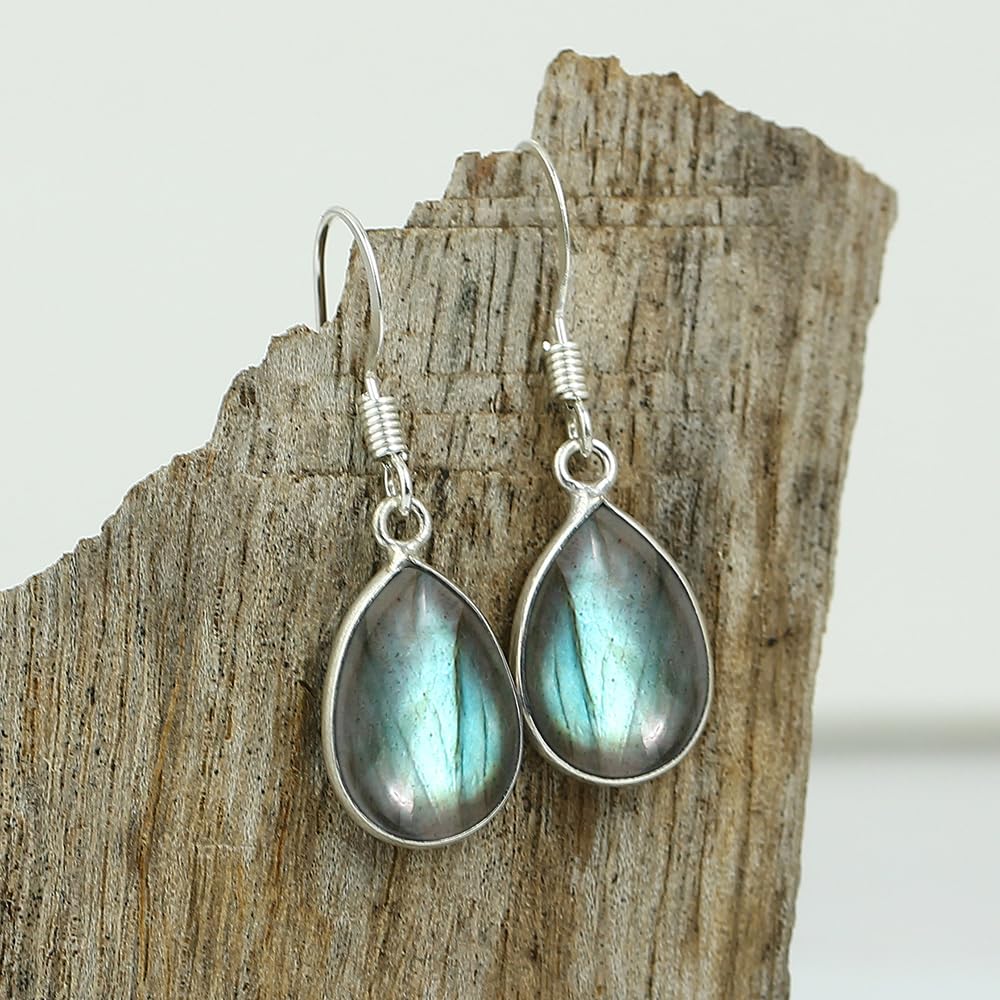 Natural Labradorite Dangle Earrings For Women Sterling Silver Plated, Handmade Birthstone Drop Earrings Jewelry Mother's Day Gifts For Her