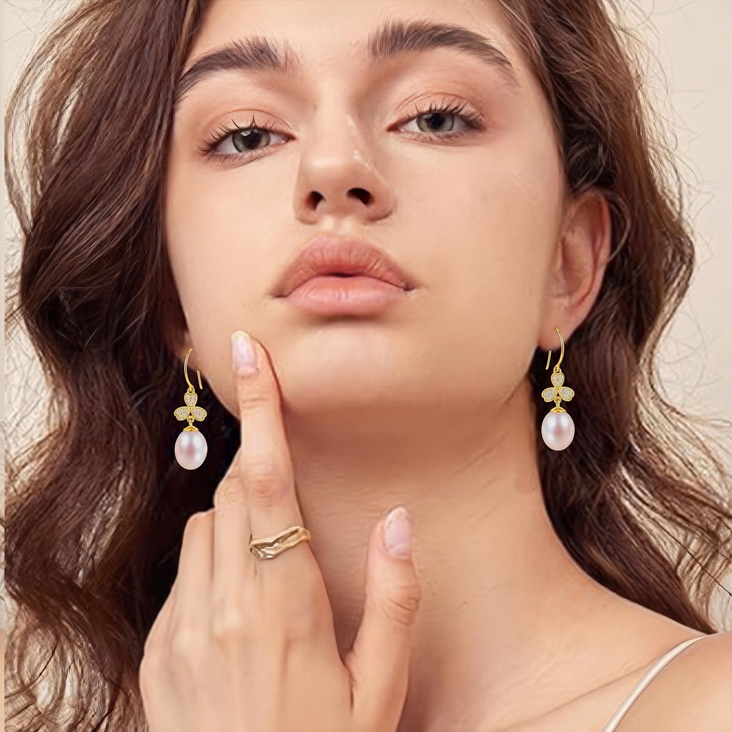 Pearl Drop Earrings for Women, Gold Plated & 925 Sterling Silver, Pink & White Dangle Earrings, Dainty Cute Elegant Bridal Wedding Gift for Her