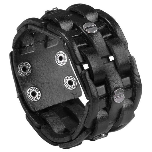 Zysta Punk Gothic Mens Genuine Leather Braided Bracelet Wristband Cuff Bangle 8.5-9" Black