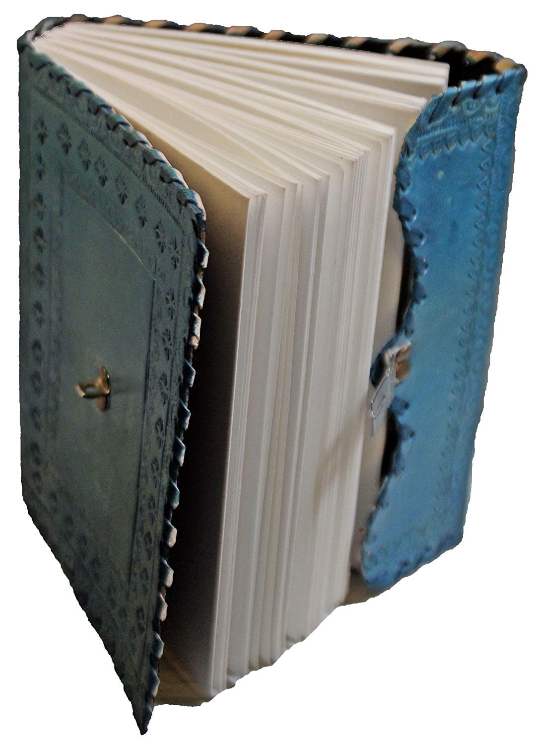 TUZECH Leather Journal for Men and Women Diary to Write Poems,Sketchbook Book of Shadows, Record Keeping Notebook Personal Memoir with Lock and Key Leather Bound - Unlined (Blue)
