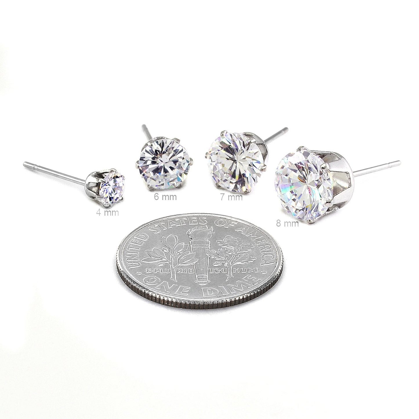 JewelrieShop Earrings for Women Studs Set Stainless Steel CZ Earing Hypoallergenic Multiple Piercing Ear Stud (8 pairs,4-8mm,White,Purple CZ)