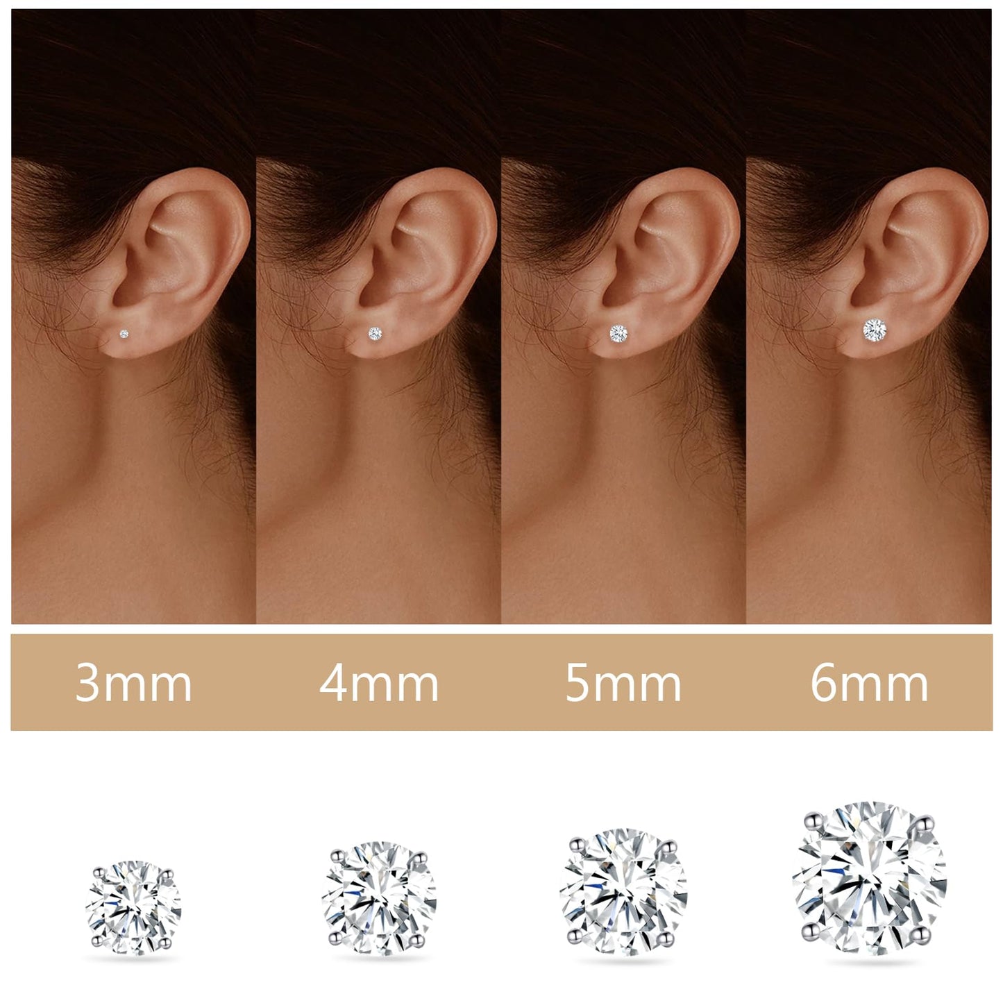 Limerencia G23 Pure Titanium Earrings F136 Implant Grade Titanium Studs 20G Hypoallergenic Round Cubic Zirconia/Princess-Cut/Square/Ball Earrings for Women Men Sensitive Ears(6mm Cubic Zirconia)