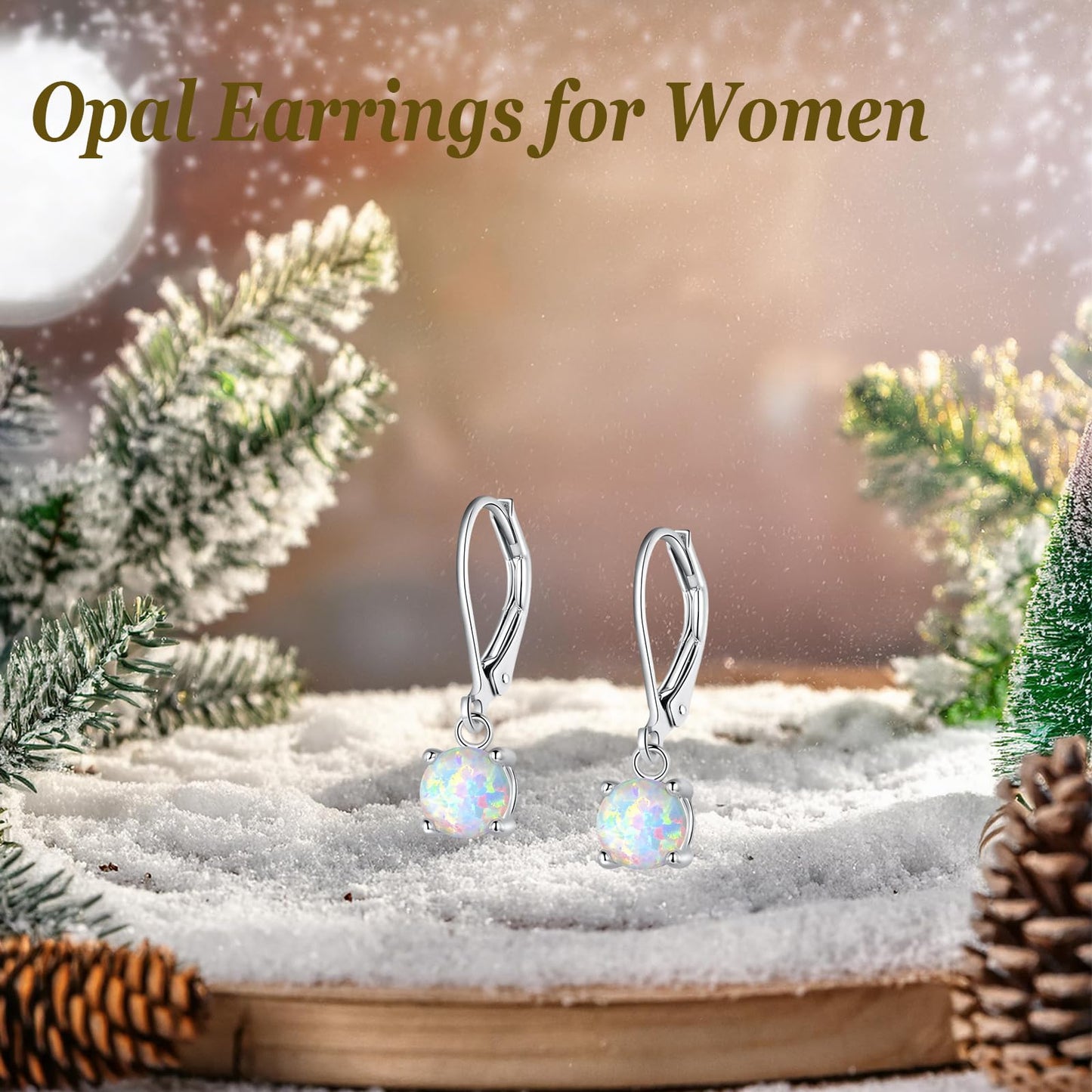 Gemsme Opal Dangle Earrings,18K White Gold Plated Gemstone Opal Leverback Drop Earrings for Women Hypopallergenic Jewelry