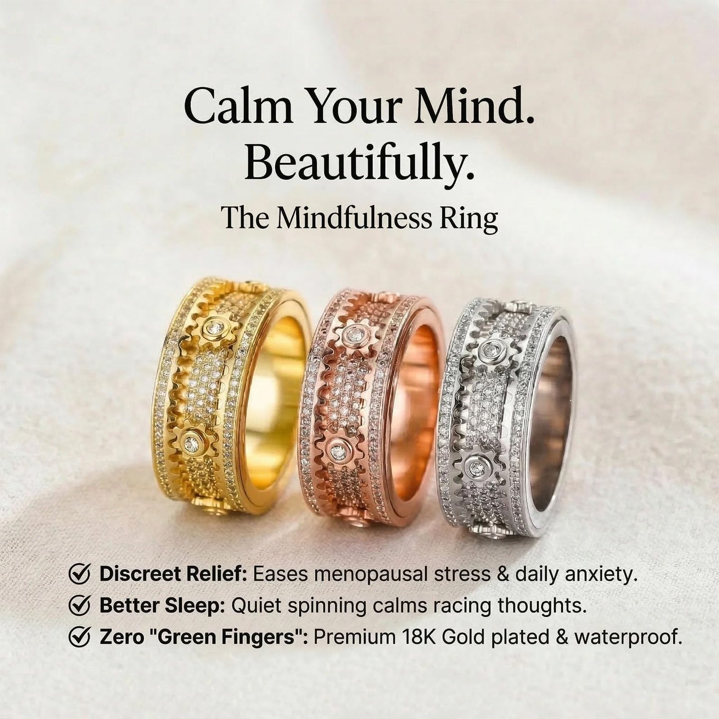 Xarewx Mindfulness Rings for Women, Fidget Ring, Adjustable Anti-Anxiety Fidget Rings, Menopause and Stress Ring, Calm & Everyday Wear (3pcs, 6)