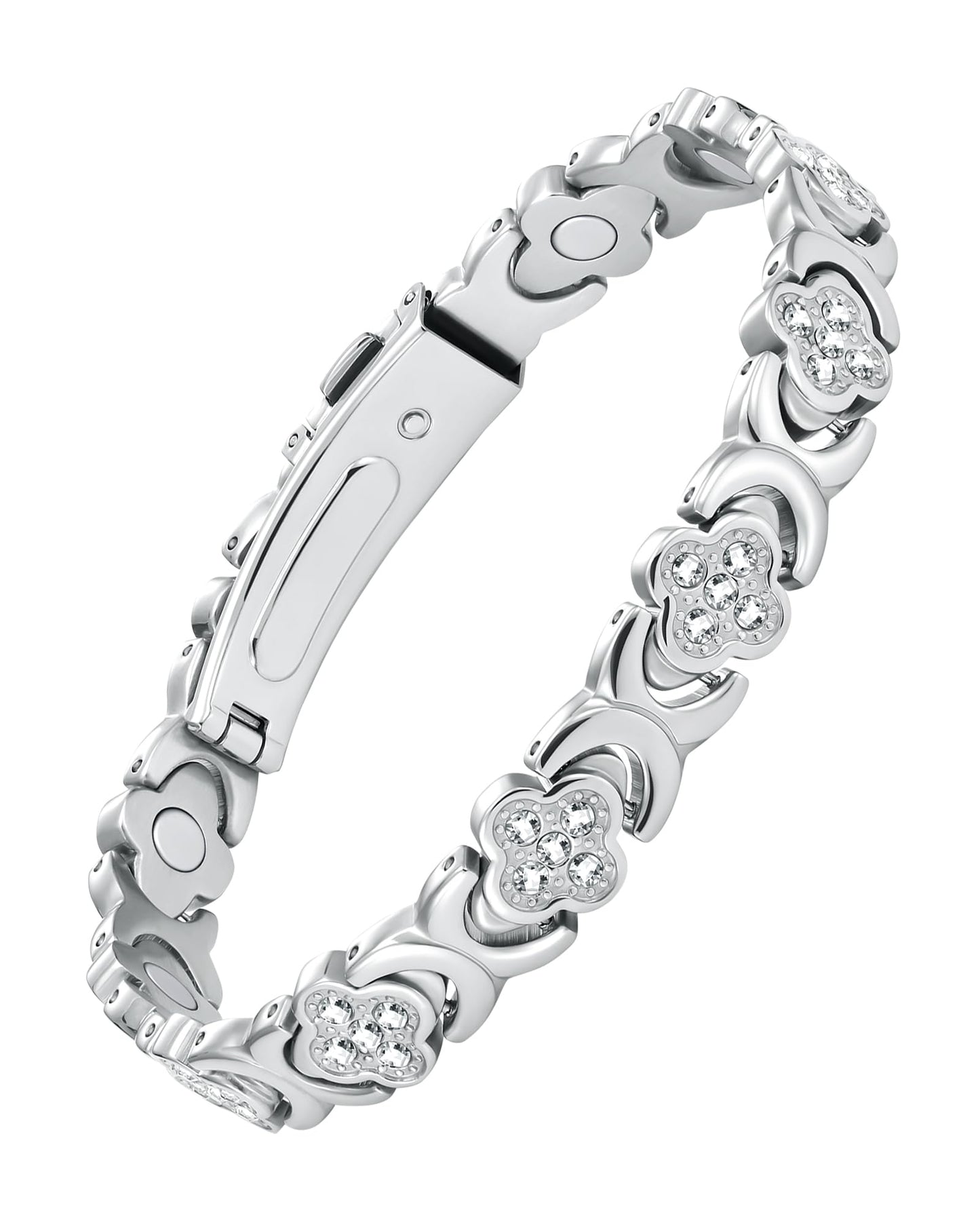 Jecanori Magnetic Bracelets for Women with Upgraded 3800 Gauss Magnets, Four-Leaf Clover Stainless Steel Bracelets for Women, Jewelry Gifts