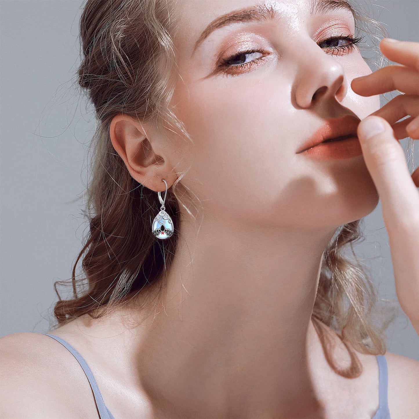 SHAOAN 925 Sterling Silver Bat Moonstone Dangle Drop Earrings for Women Leverback Animal Earrings Jewelry Gift for Halloween Birthday Christmas