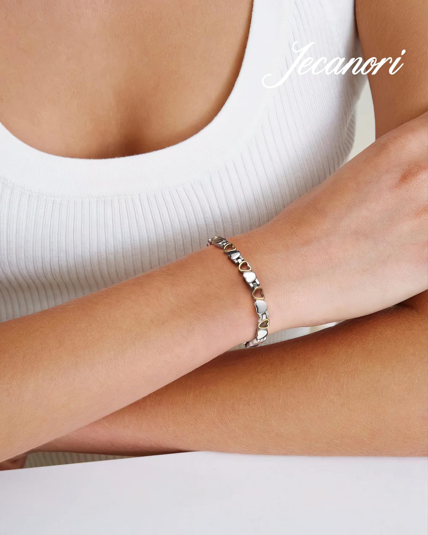Jecanori Ultra Strength Magnetic Bracelet for Women, Women's Effective Titanium Steel Magnetic Bracelet with 3500 Gauss Magnets, Jewelry Gift with Sizing Tool