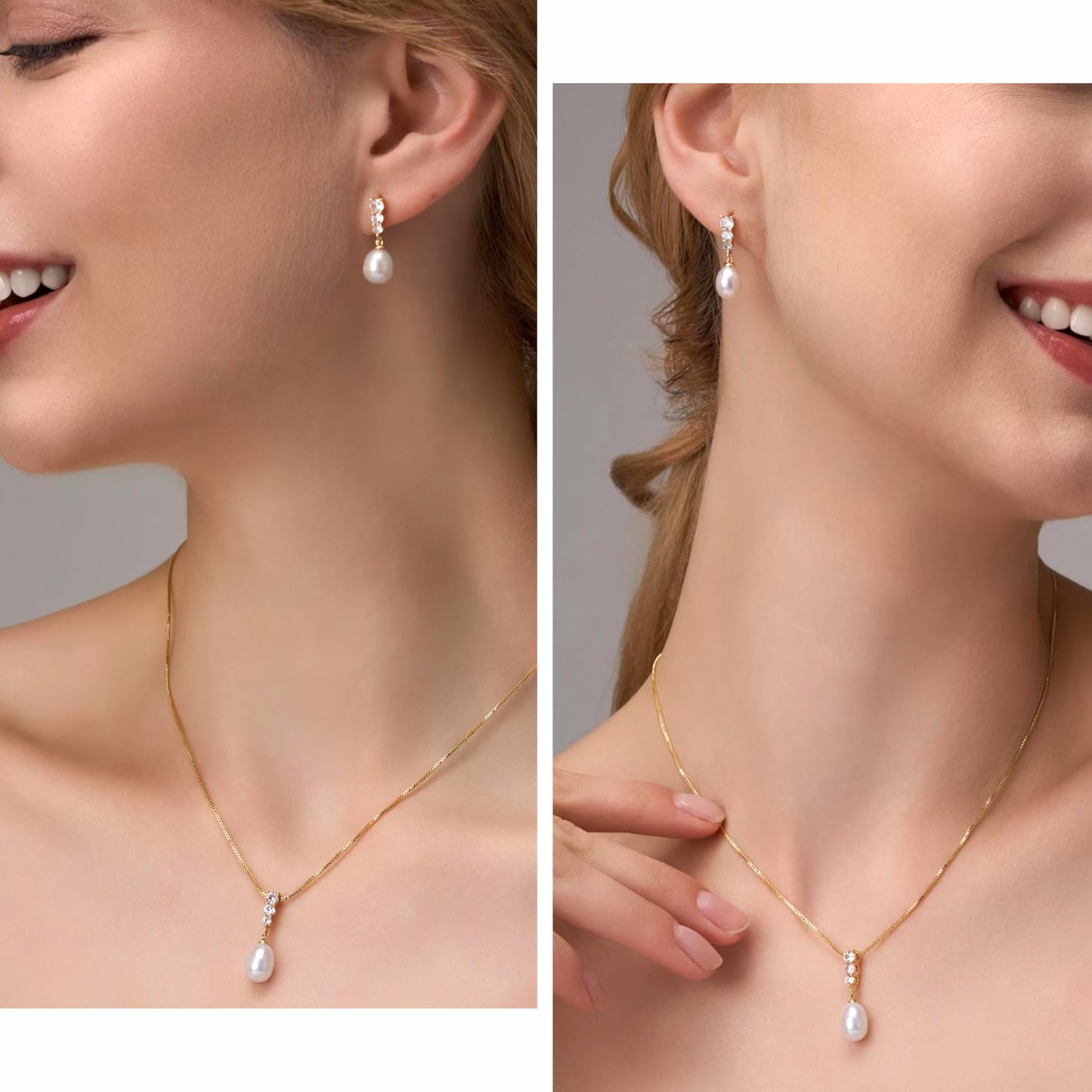 HENGSHENG Pearl Jewelry Set For Women Freshwater AAAA Pearl Pendant Necklace & Earrings 18K Gold Plated with Sparkling Cubic Zirconia Jewelry Set for Wedding Prom Gift
