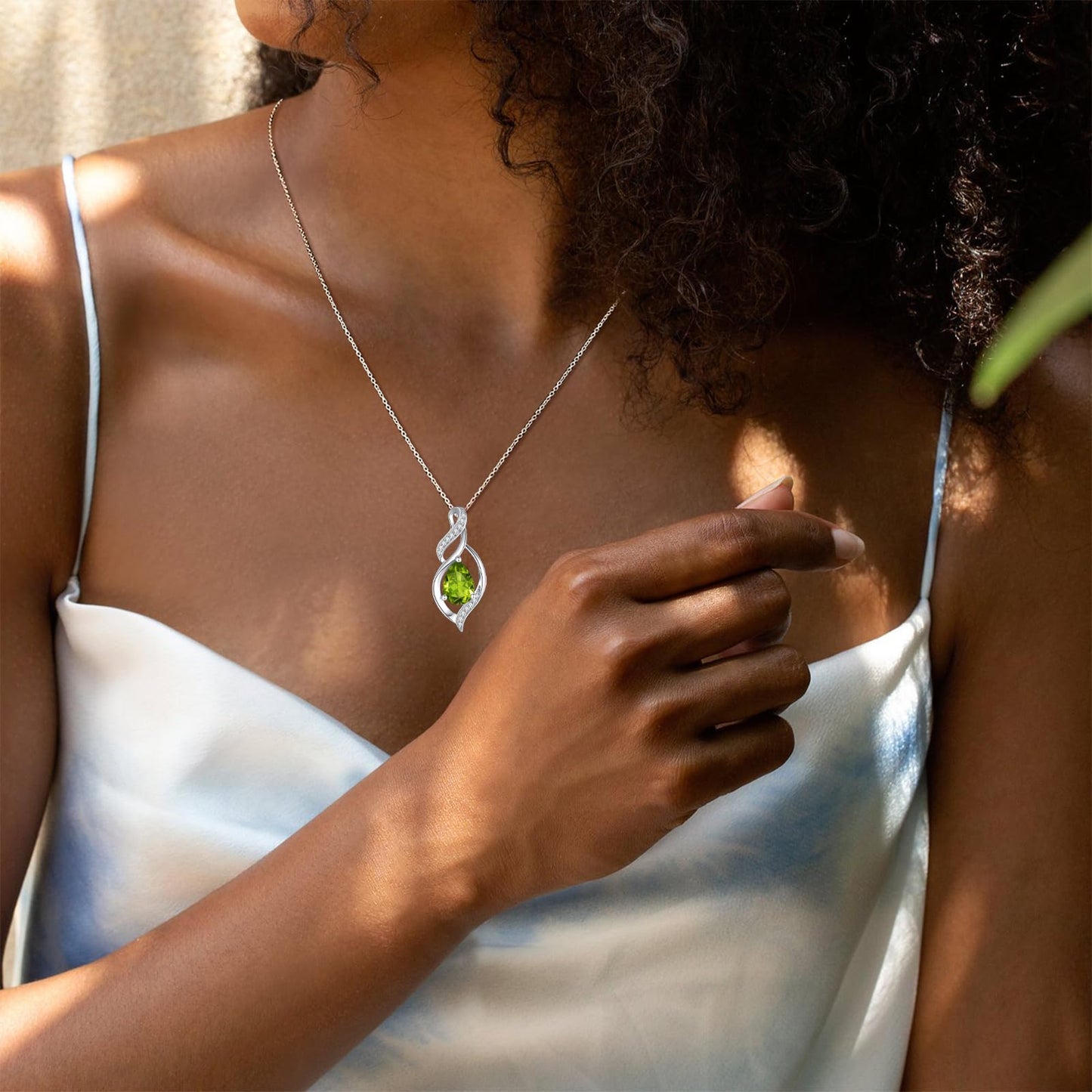 FANCIME August Birthstone Necklace for Women Peridot Teardrop Necklace Sterling Silver Infinity Love Birthday Gifts for Mom Women Her, 16"+2" Inches