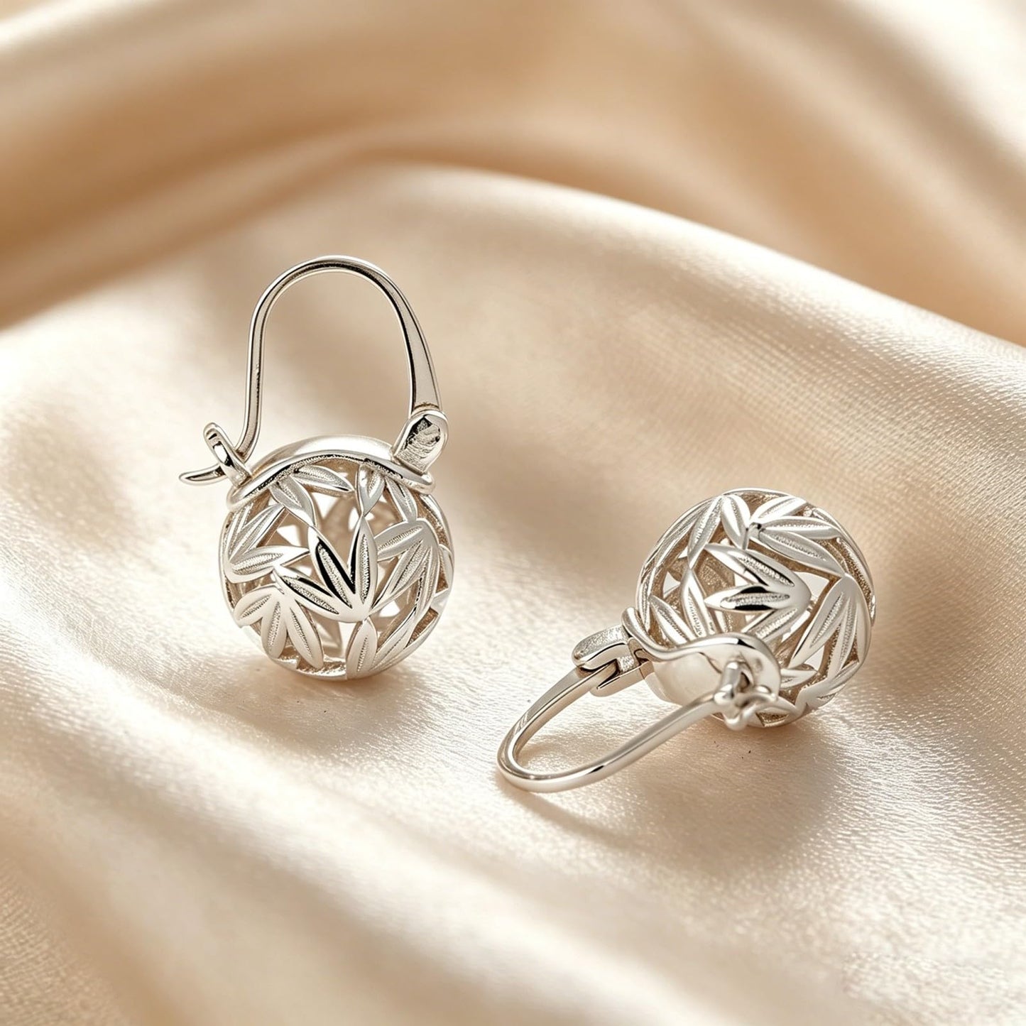 OwMell Elegant 925 Sterling Silver Pearl Drop Earrings Dangle Stud Silver Plated Earrings for Women Large Size 12mm -Leaf Silver