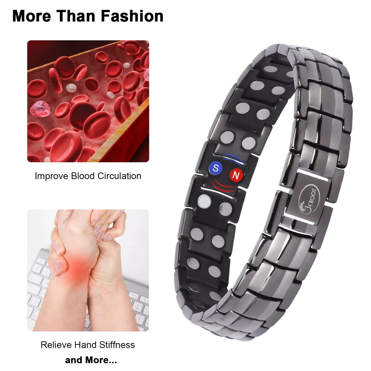 JEROOT Magnetic Bracelets for Men, Pure Titanium Bracelet (3500Gauss Per Magnet), Men's Bracelet Lymphatic Jewelry Gifts (Gray-2)