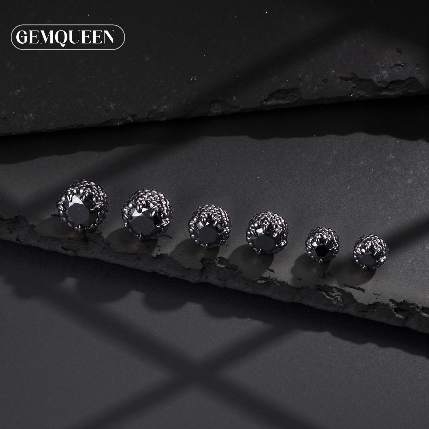 GEMQUEEN Magnetic Earrings for Men Women - 5A Shiny CZ Dragon Claw Punk Hypoallergenic Stainless Steel Non Piercing Clip on Fake Earrings Studs Black 8MM Not Easy to Fall