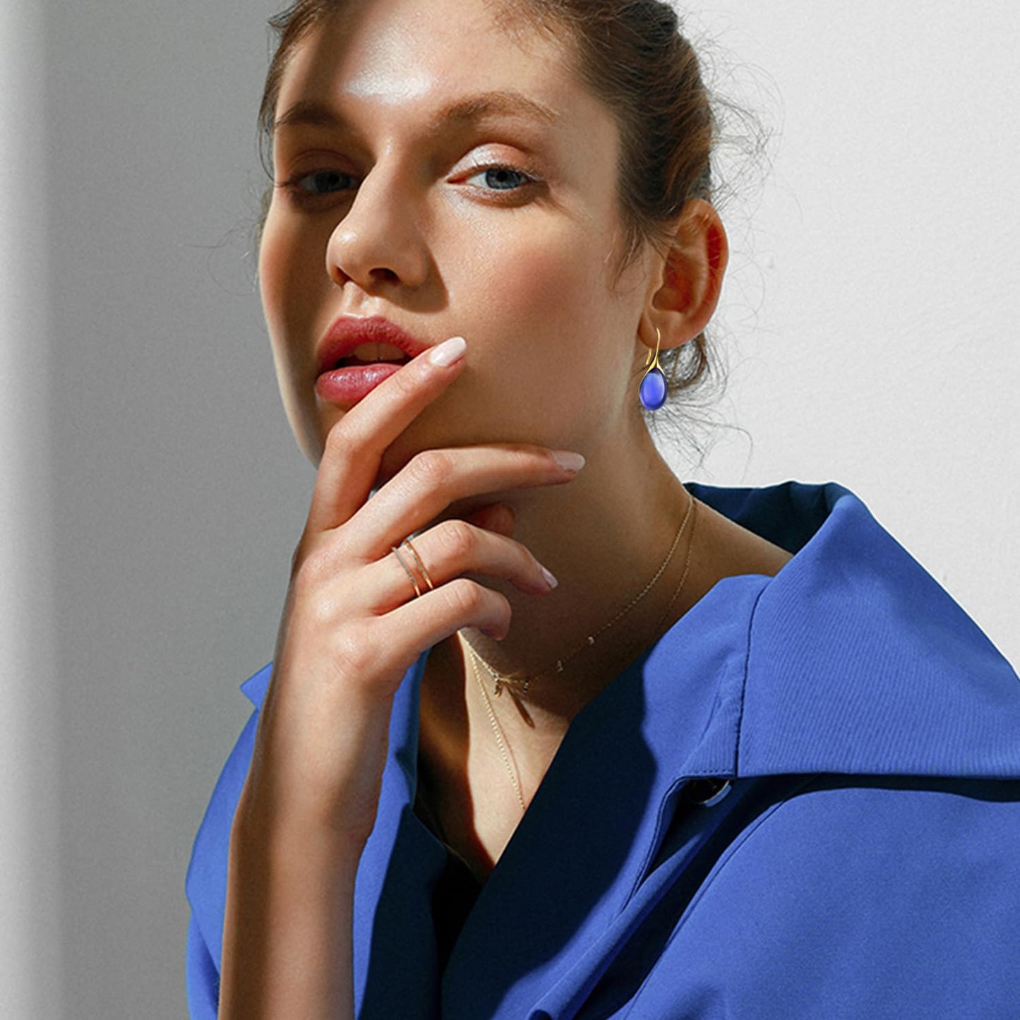 JIMARIN Lightweight Vintage Sparkly Crystal Rhinestone Teardrop Dangle Drop Earrings Bohemian14K Gold Geometry Hook Earring for Women (Gold Blue)