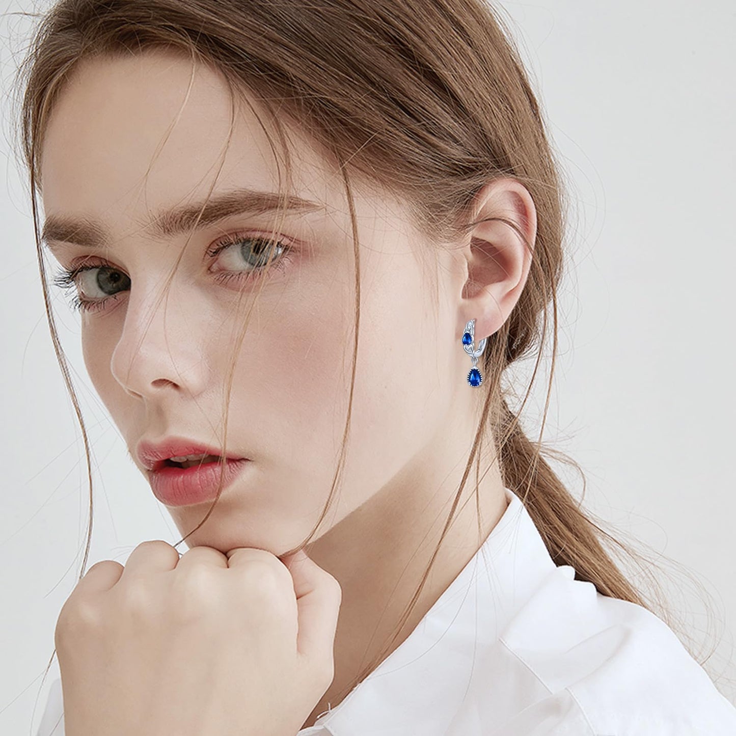 925 Sterling Silver Sapphire Celtic Hoop Earrings Dangle Drop Irish Earrings Huggie September Birthstone Jewelry Birthday Gifts for Women (Sapphire Celtic Hoop)
