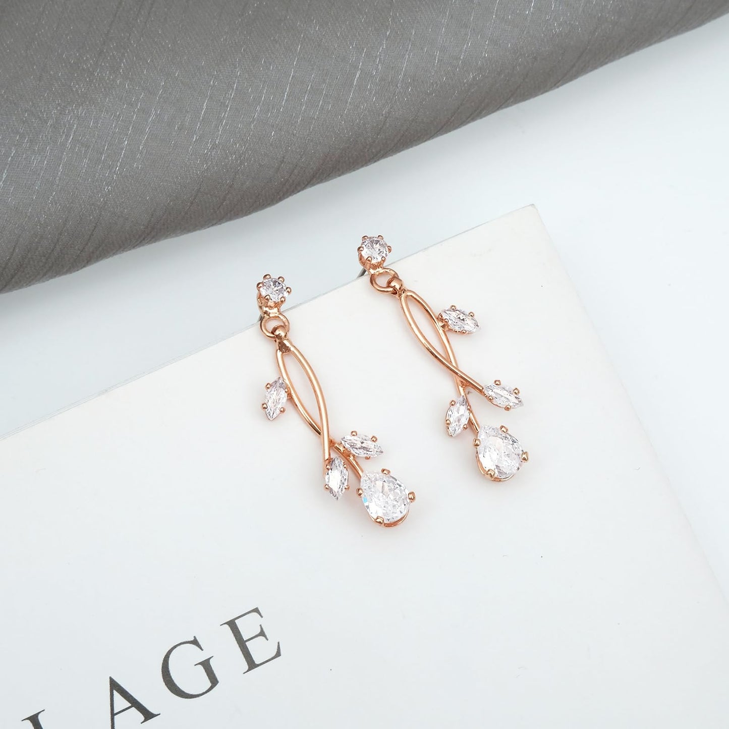 CSY Elegant Bridal Jewelry Sets Clear Cubic Zirconia Wedding Necklace Earrings Bracelet Set for Birdes Bridesmaids CZ Prom Jewelry (Rose Gold Tone)