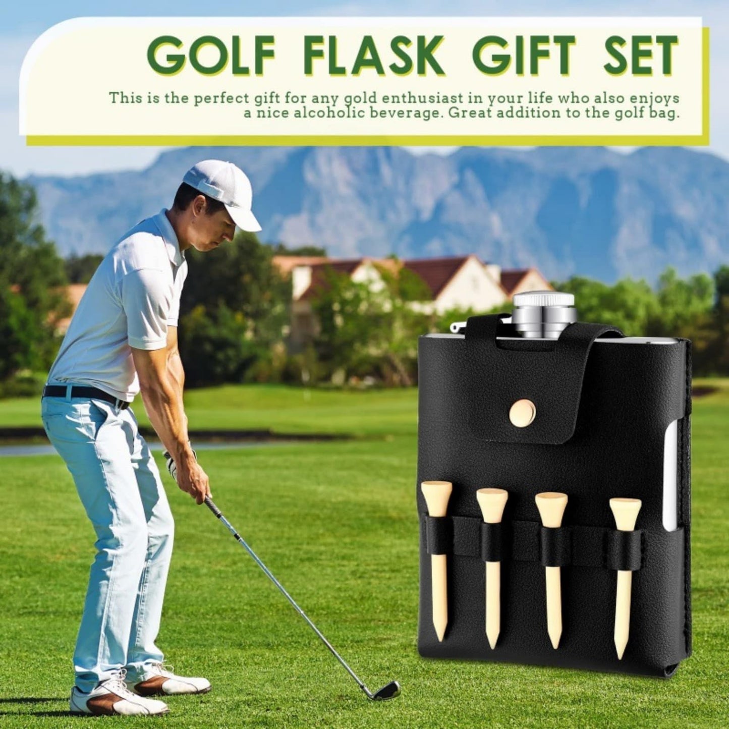 Kangnice PU Flask Cover Drink Bottle Case for Golf Camping Hiking with Secures and Thermal Protections Easy to PU Leather Golf Flask Case