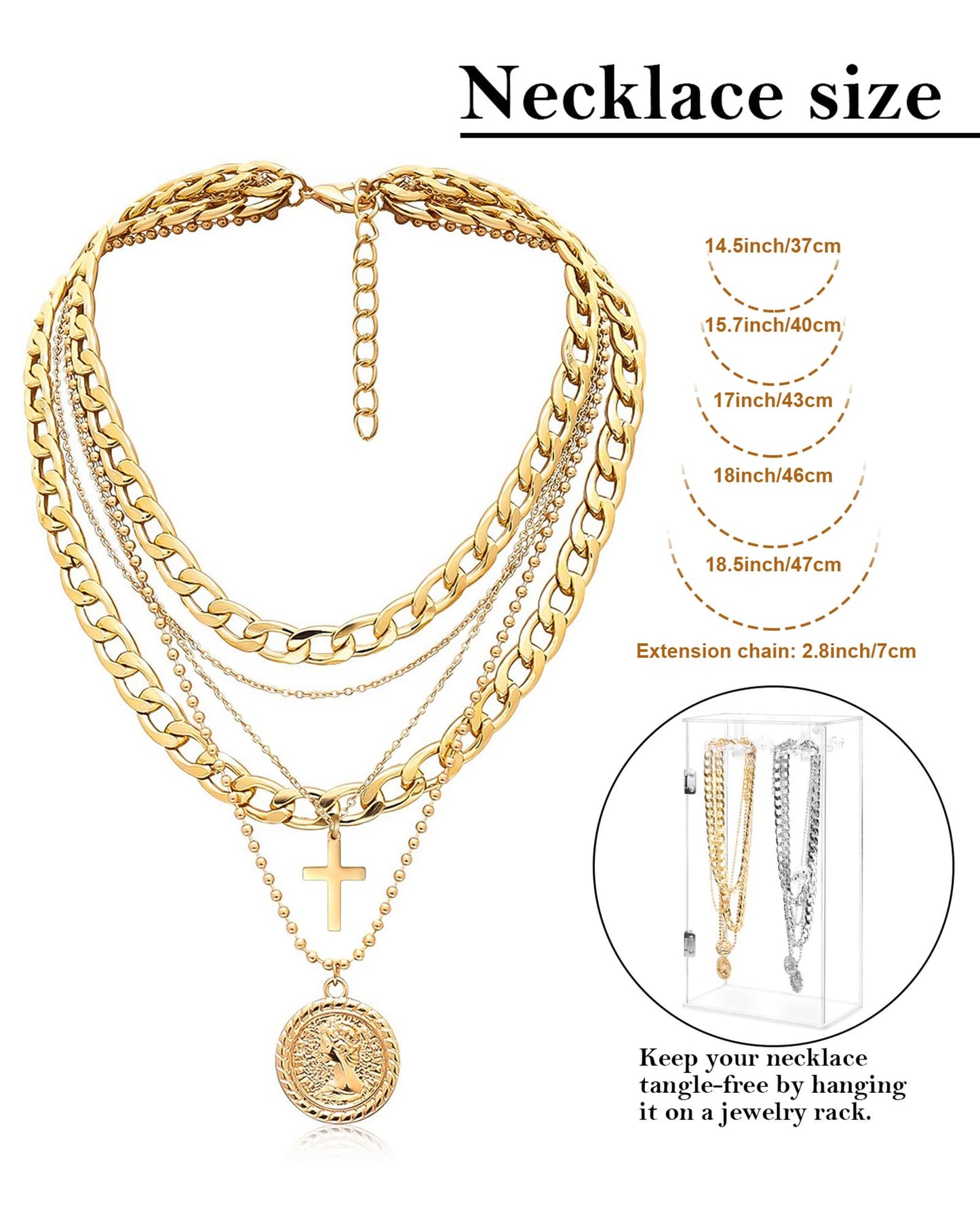 MJartoria Gold Layered Necklaces for Women Trendy Retro Coin Pendant Necklace Dainty Chunky Chain Choker Necklaces for Jewelry Birthday Gifts (Gold, A-Y-Retro Coin-Cross-5 in 1 Layered)
