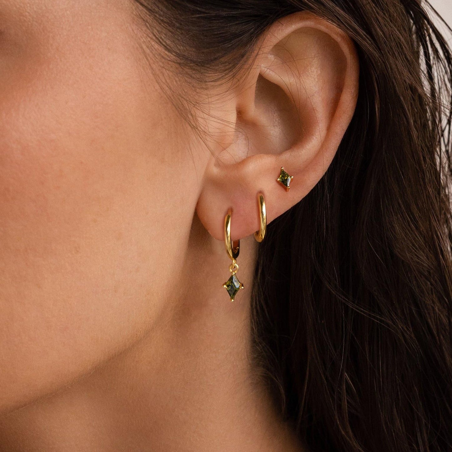 SELFROSE Dainty Gold Earrings for Women,Cute Hoop Huggie Earring 14K Gold Plated Green Trendy Small Cartilage Earring Set Hypoallergenic Drop Dangle Earrings Womens Jewelry