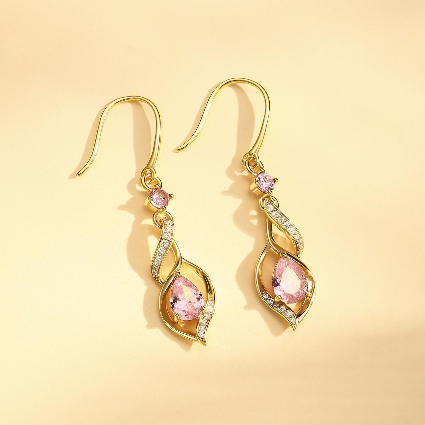 FANCIME 14K Gold Plated October Birthstone Dangle Earrings for Women Teardrop Pink Tourmaline Dangle Earrings S925 Sterling Silver infinity Love Birthday Gifts for Mom Women
