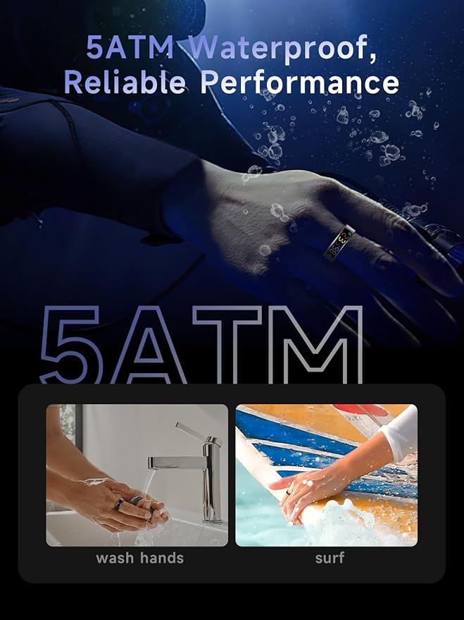 Smart Ring for Women Men, Health Ring with Colorful Display, Fitness Tracker with Heart Rate, Blood Oxygen, Sleep Monitor, No Subscription Fee, 5ATM Waterproof for iPhone & Android (Black, 12)