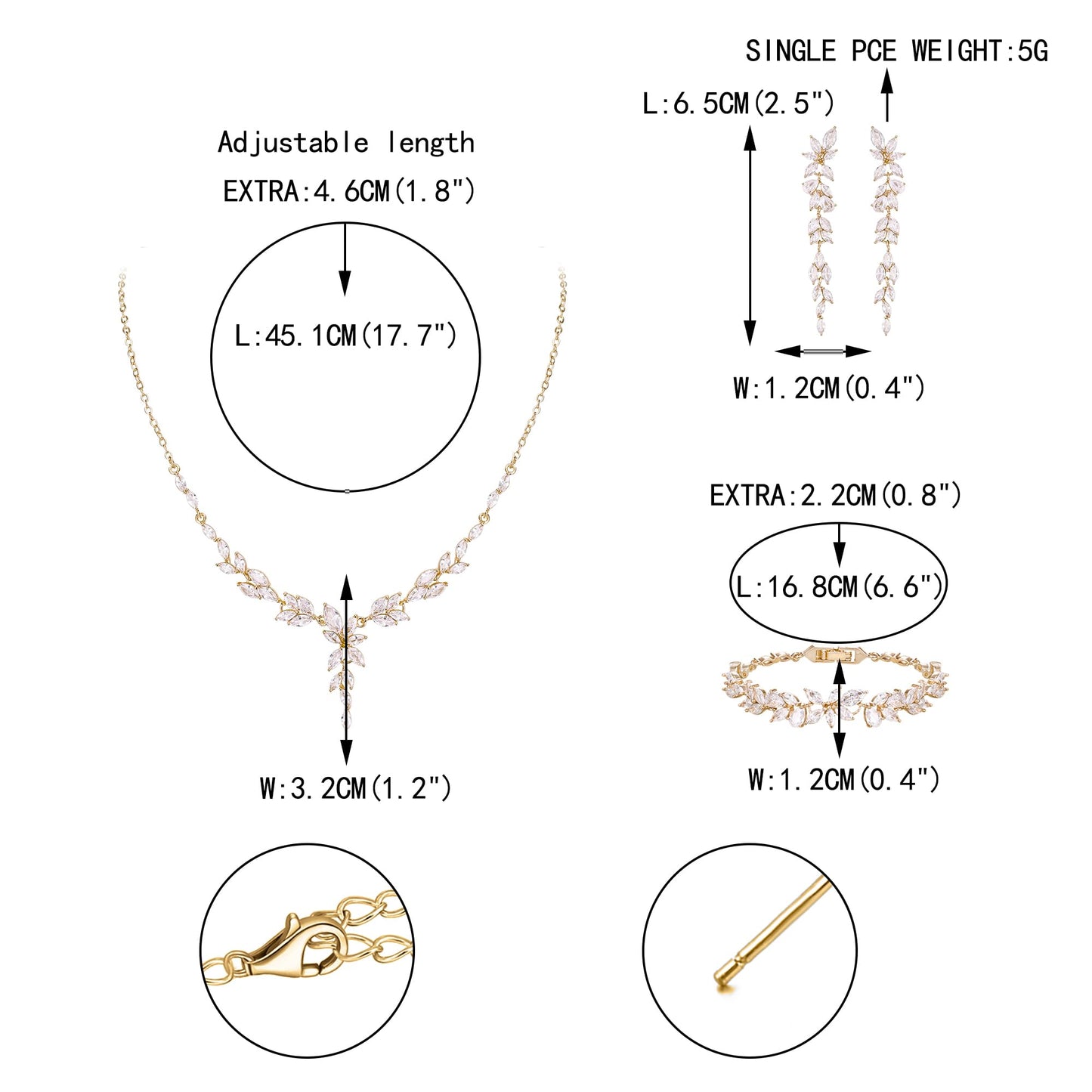 EVER FAITH Cubic Zirconia Bridal Jewelry Set for Bride Bridesmaid, Elegant Marquise Leaf Flower Wedding Prom Necklace Dangle Earrings Bracelet Sets for Women Clear Gold-Plated-Brass
