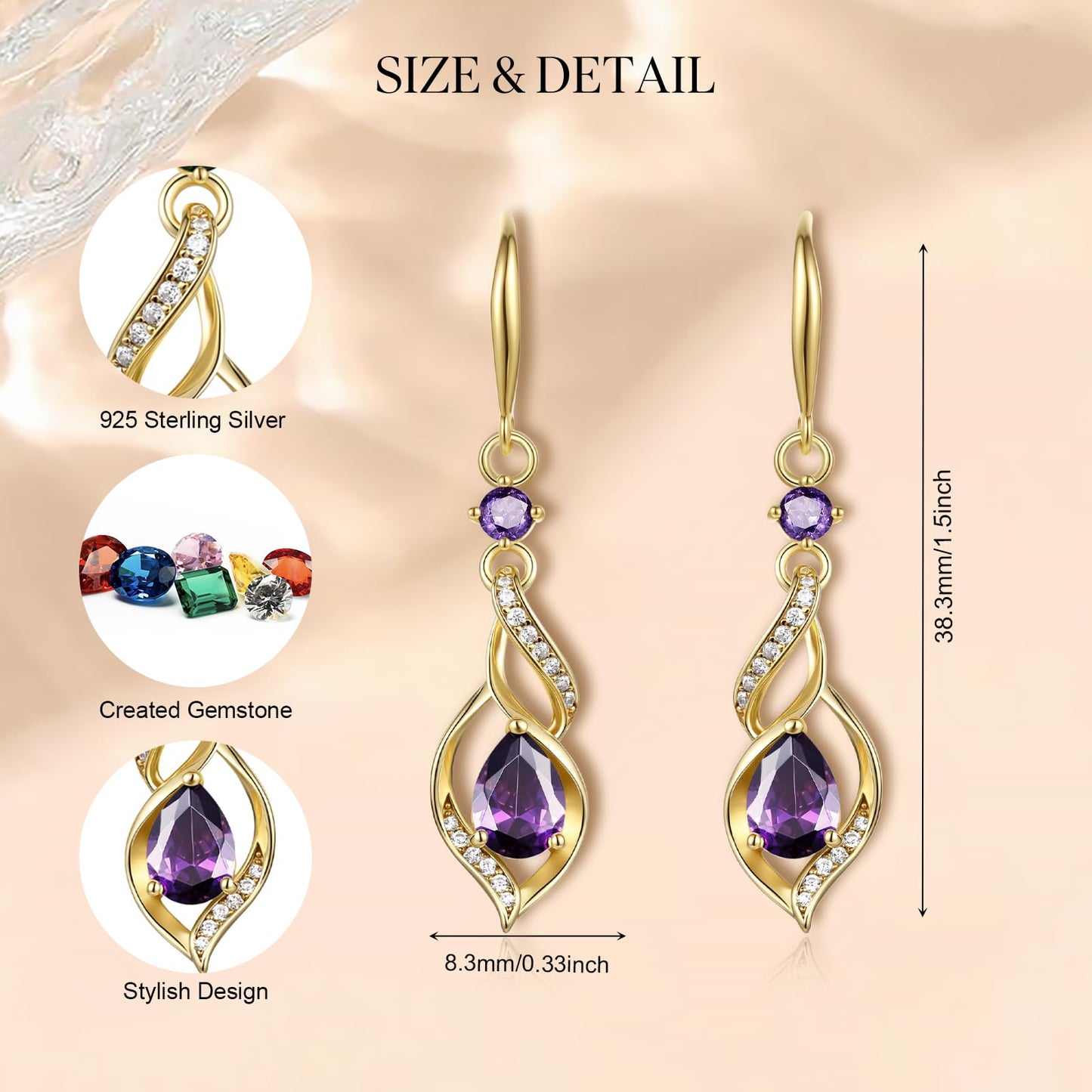 FANCIME 14K Gold Plated February Birthstone Dangle Earrings for Women Teardrop Amethyst Earrings S925 Sterling Silver infinity Love Birthday Gifts for Mom Women
