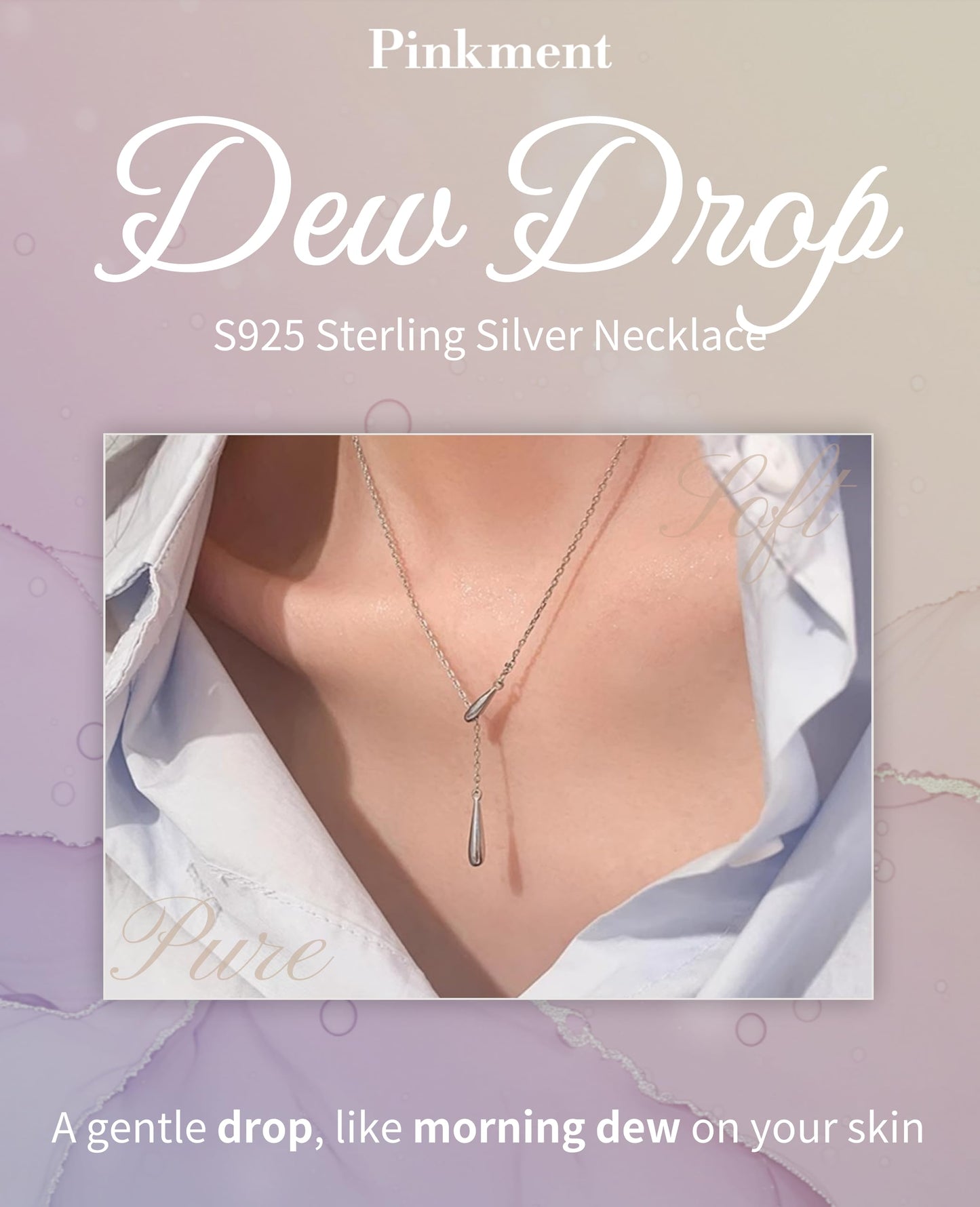 Pinkment Dew-drop Lariat Y-Shaped Silver Necklace for Women, 925 Sterling Silver, Non Tarnish, Trendy, Simple Drop Dangle Charm Chain Jewelry Gift for Women