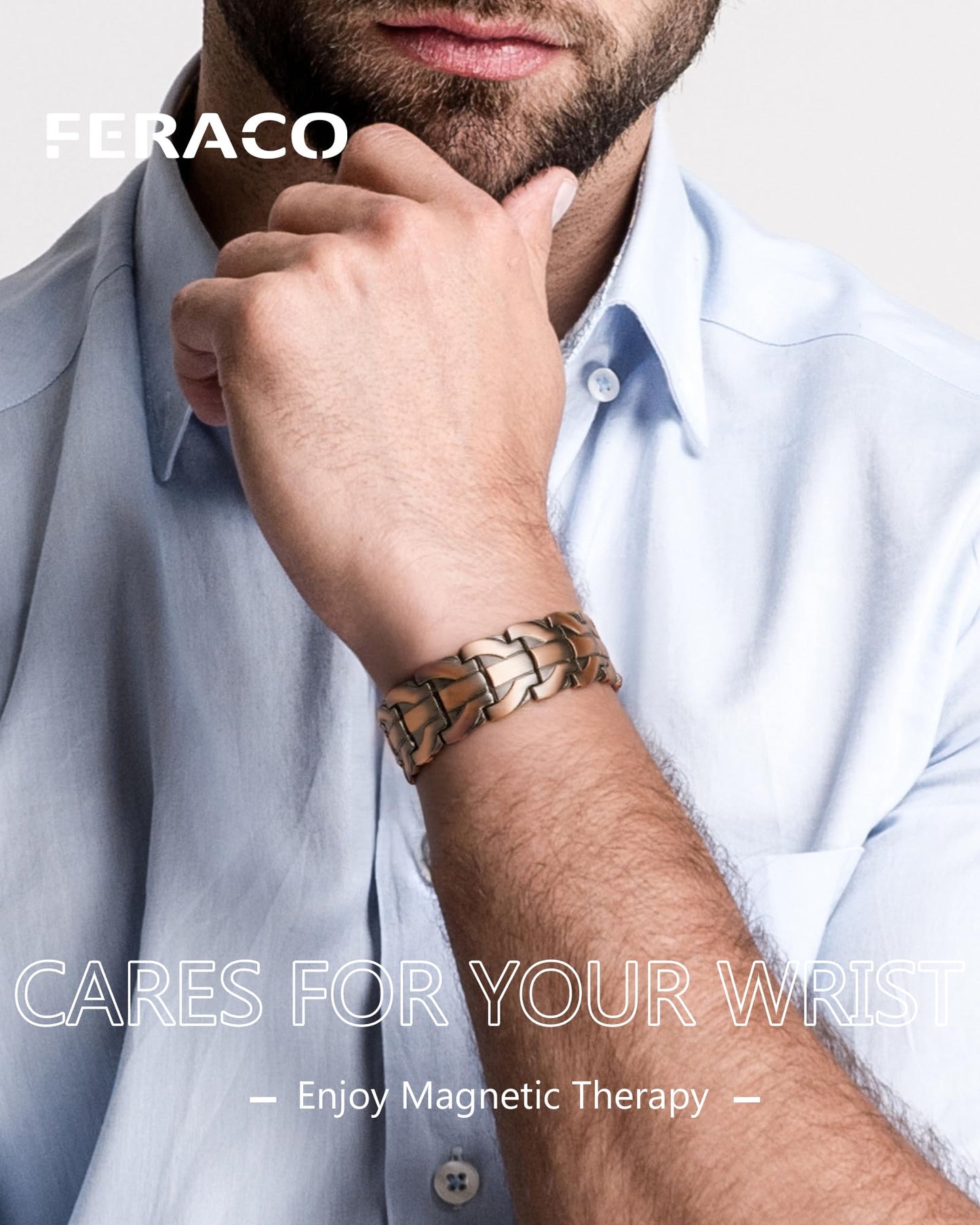 Feraco Copper Bracelet for Men,Magnetic Therapy Cooper Bracelets with 3800 Gauss Magnets, Men's Jewelry for Anniversary Father's Day