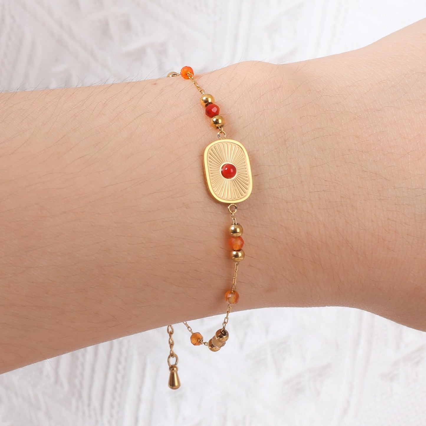 TaYolnFaSo Natural Red Agate Jewelry Set for Women 18K Gold Plated Sun Disk Red Agate Necklace Earrings Bracelet Set Gift for Wife