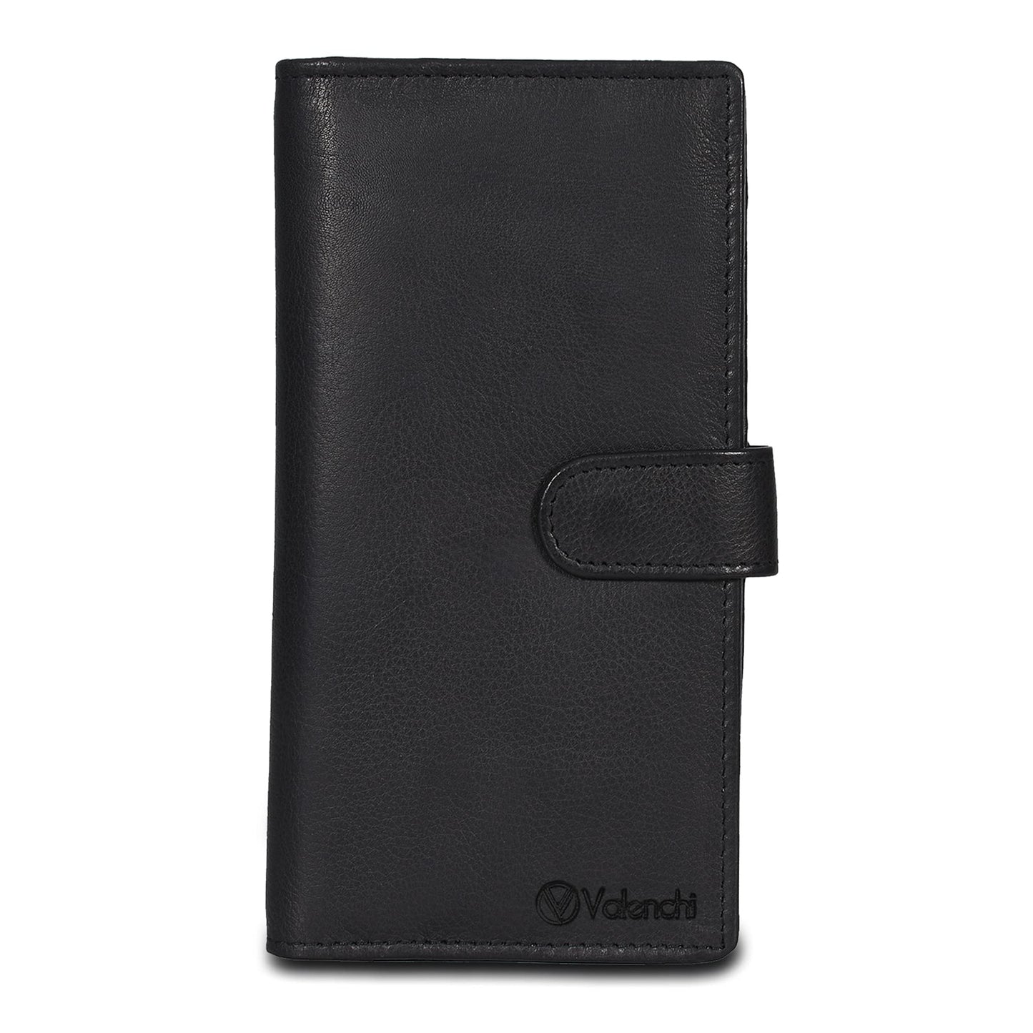 Leather Checkbook Cover for Men & Women - Duplicate Checks - RFID Blocking - Slim Long Wallet with 5 Card Holder Slots - Personal & Business Checks (Black Nappa)