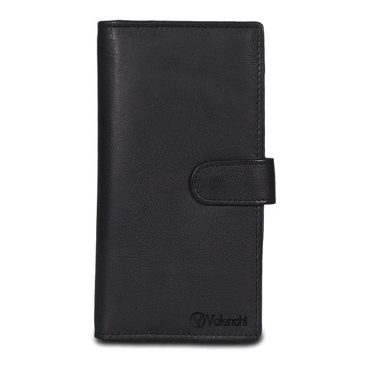 Leather Checkbook Cover for Men & Women - Duplicate Checks - RFID Blocking - Slim Long Wallet with 5 Card Holder Slots - Personal & Business Checks (Black Nappa)