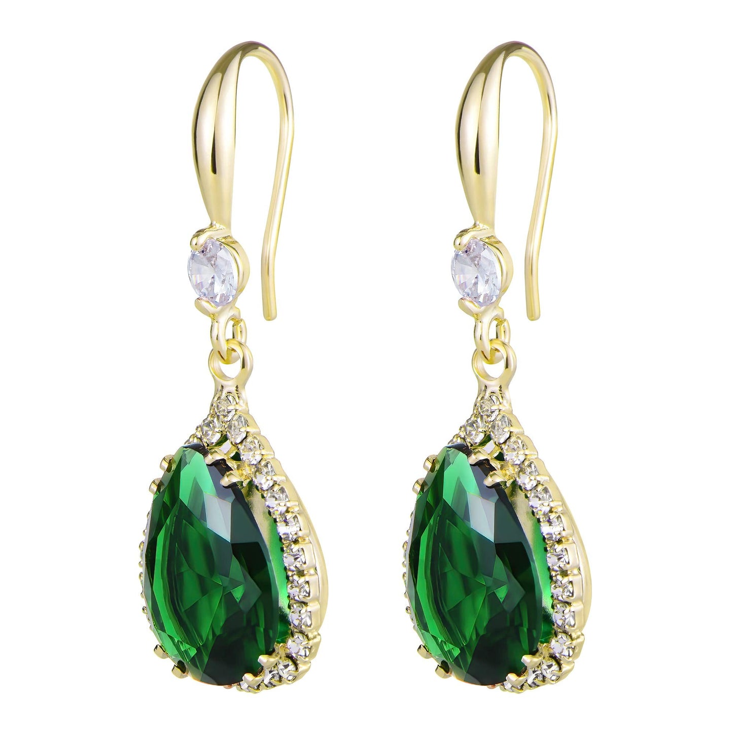 Linawe Emerald Green Earrings for Women Trendy, 14K Gold Imitation Diamond Rhinestone Cubic Zirconia Crystal Earrings, Teardrop Birthstone Lime Green Earrings, Wedding Jewelry Set