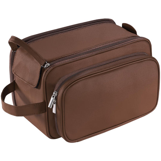 Buruis Extra Large Toiletry Bag for Men, Travel Toiletry Organizer Dopp Kit Water-resistant Shaving Bags, PU Leather Cosmetic Bathroom Shower Bag for Toiletries, Grooming, Accessories (Brown)