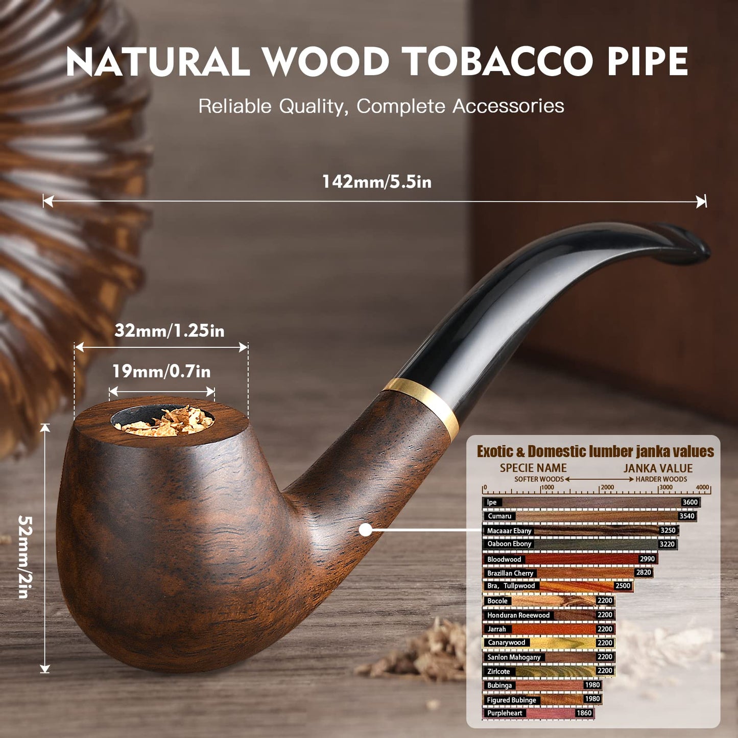 Scotte Tobacco Smoking Pipe,Leather Tobacco Pipe Pouch Pear Wood Pipe Accessories (Scraper/Stand/Filter Element/Filter Ball/Small Bag/Box) (black 2)