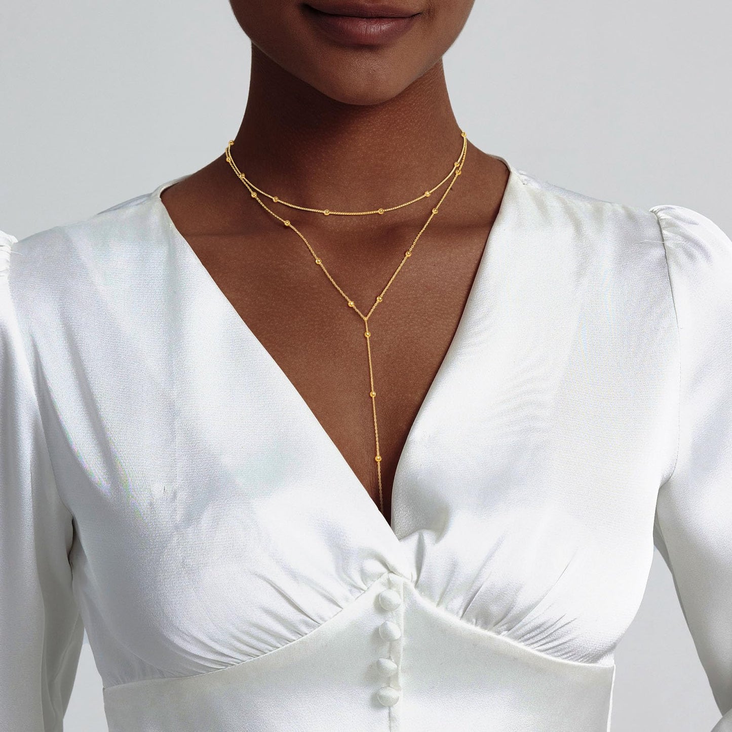 Airmb Gold Necklaces for Women Dainty Long Trendy Y Necklace 14k Gold Plated Long Necklaces for Women Trendy Layered Beaded Necklaces Simple Y Necklace Gold Jewelry for Woman