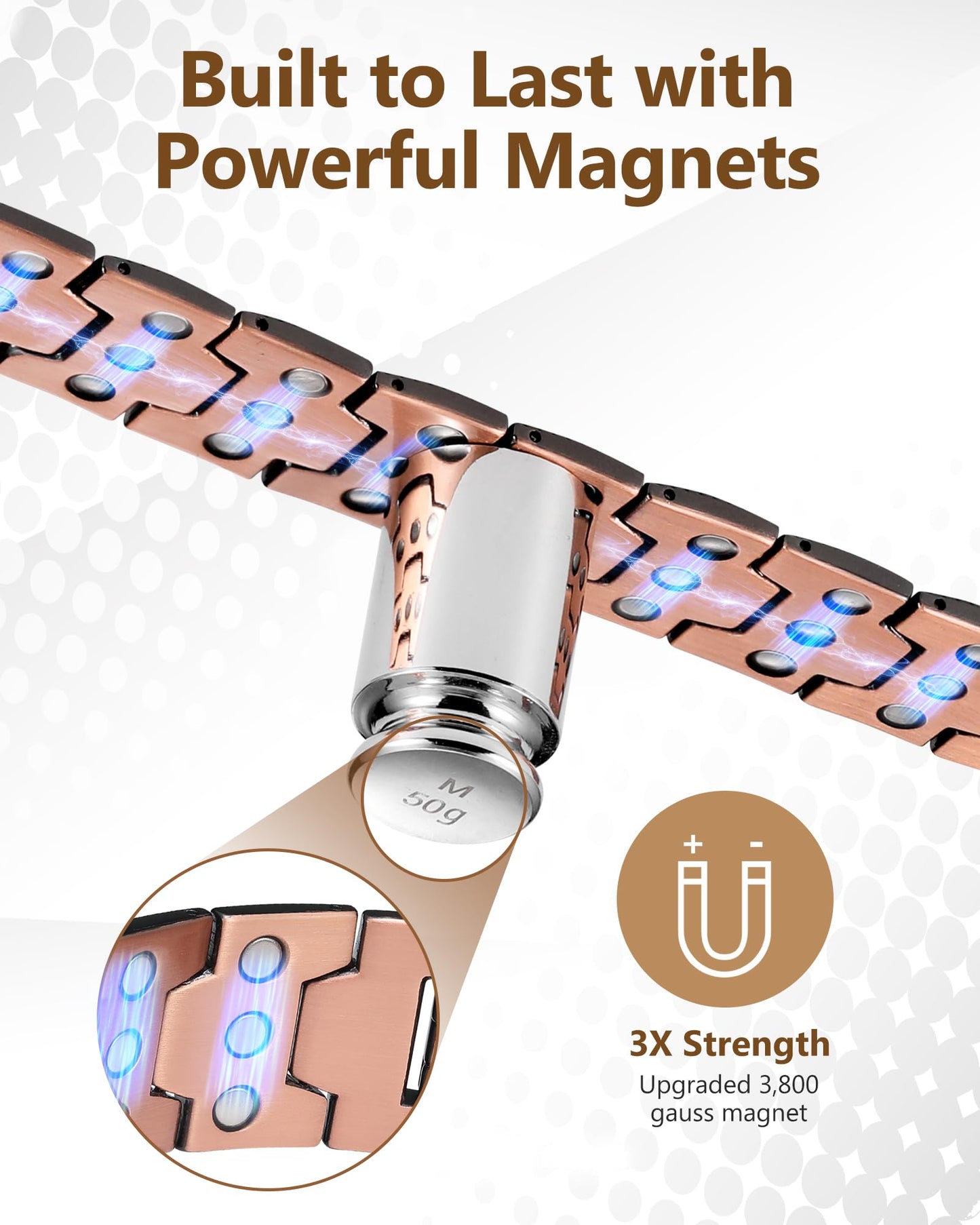 Feraco Copper Bracelet for Men, 3X Strength Magnetic Therapy Cooper Bracelet with Powerful 3800 Gauss Magnets,Copper Jewelry with Tyre-Carved Pattern,Black