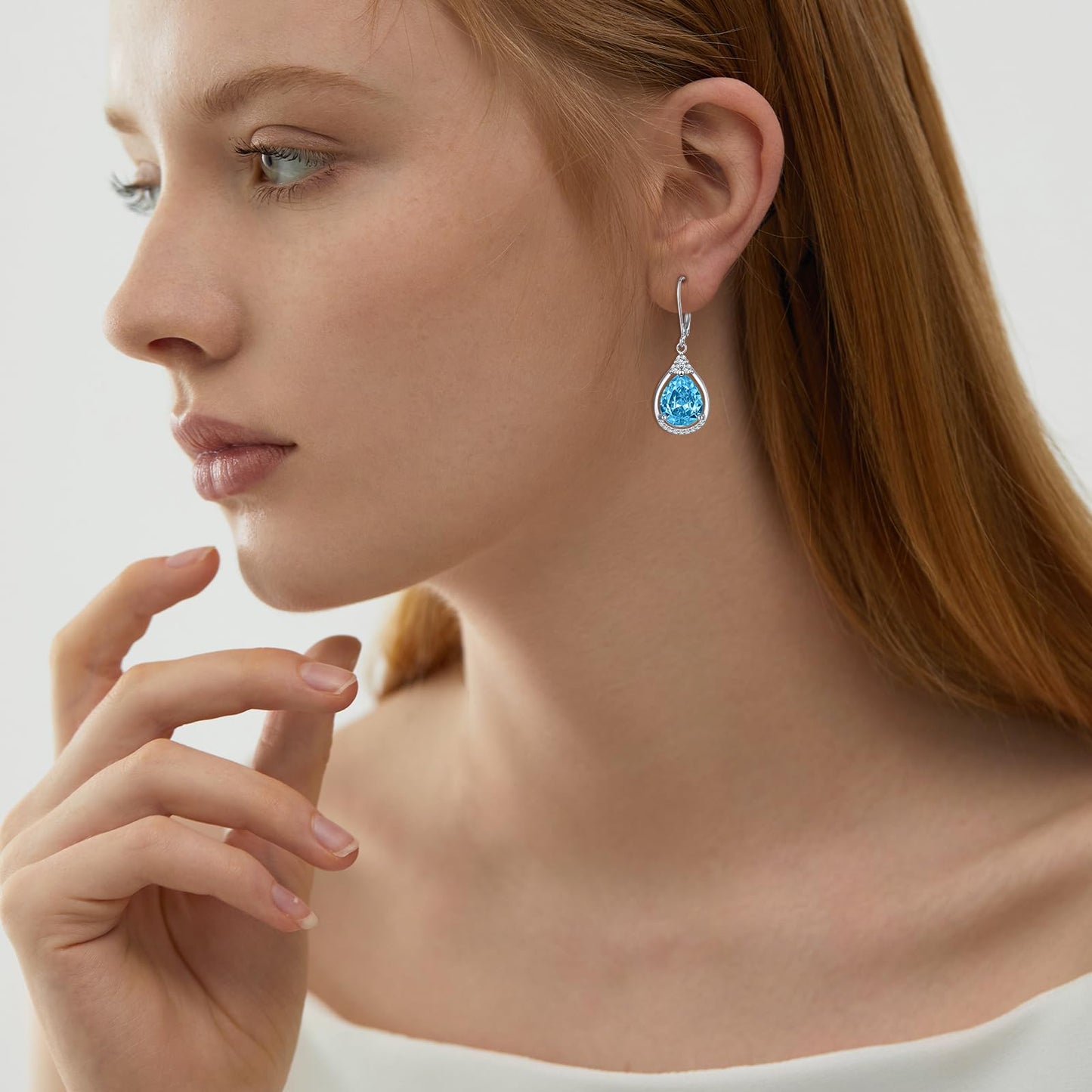 Blue Earrings Sterling Silver Birthstone Earrings AAAAA Cubic Zirconia Teardrop Dangles Jewelry Christmas Gifts for Women
