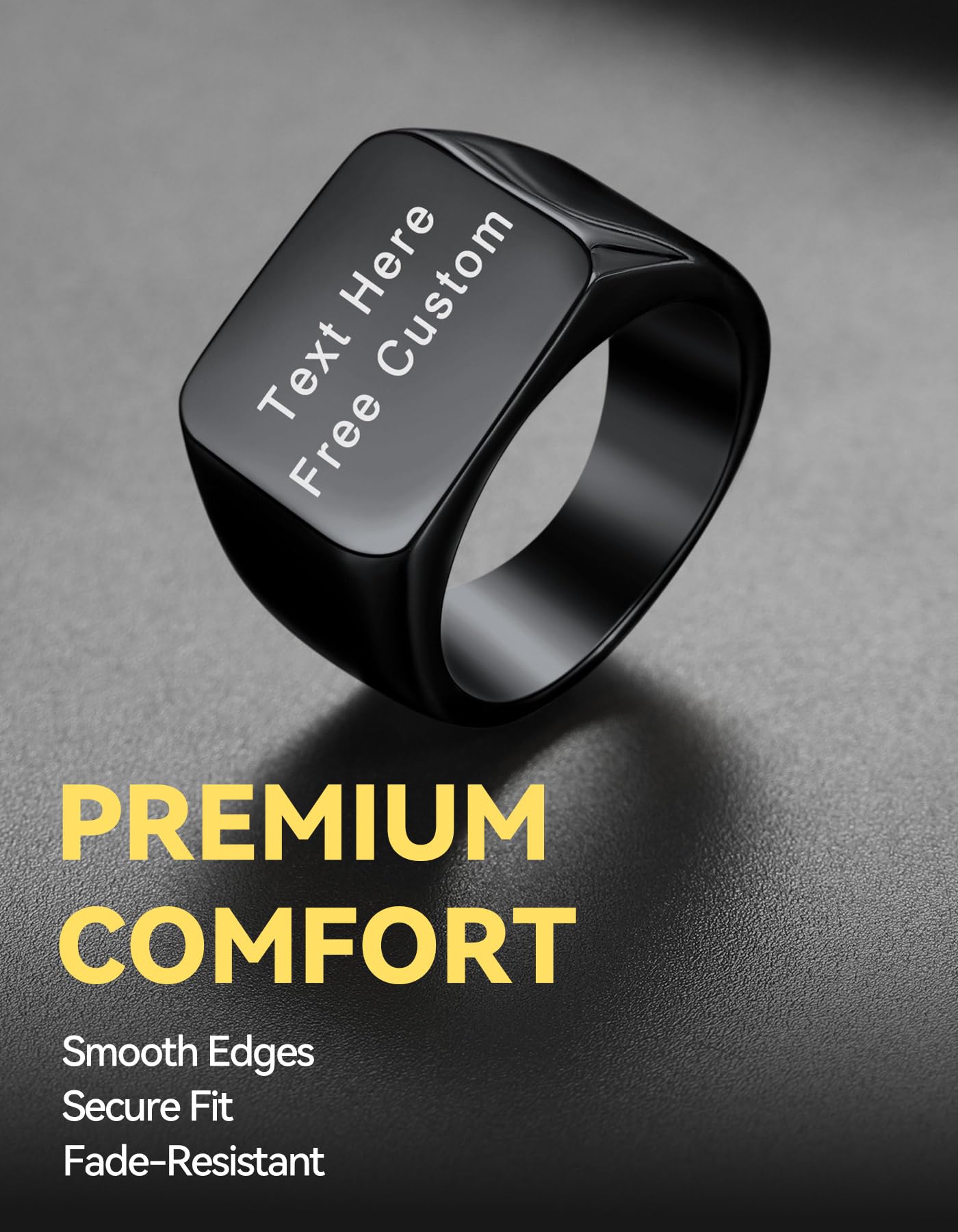 Black Personalized Signet Rings for Men Women Solid Polished Stainless Steel Biker Ring Size 9